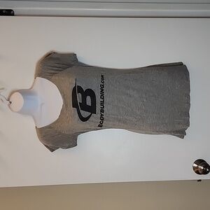 Bodybuilding Top, Cutout Back, Gray and Black, Size Small